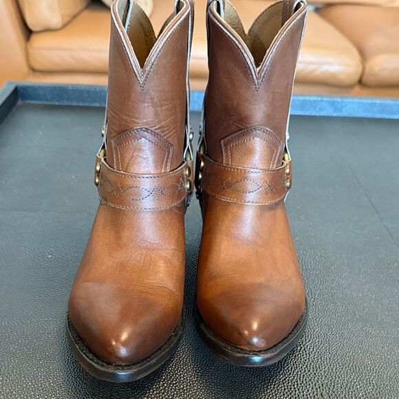 Frye Billy Harness Saddle Leather Brown Ankle Boots size 8 - Picture 5 of 16